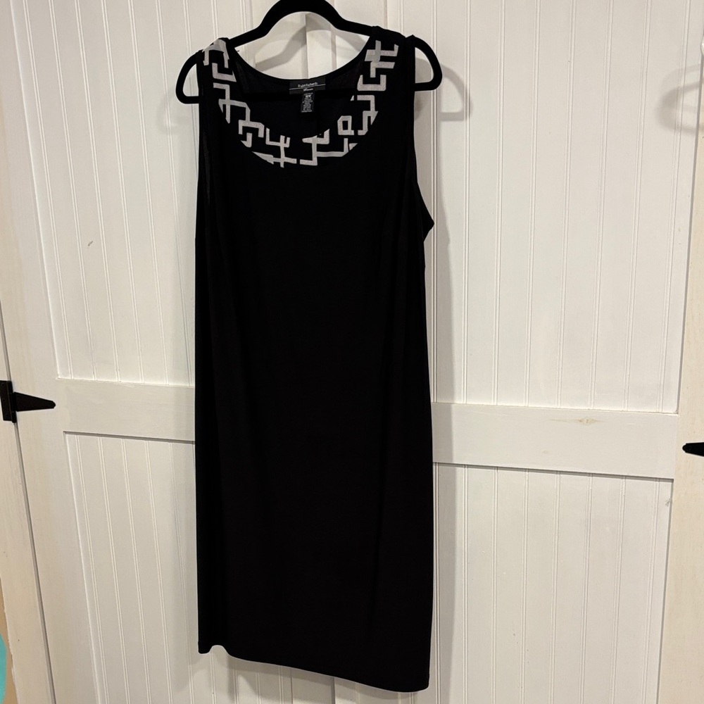 R&M Richards Black Midi Dress with Silver Geometric Detail size 16W